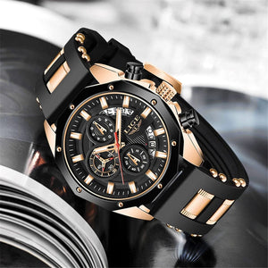 Planet Gates All black LIGE Men Watch Brand Luxury Silicone Strap Waterproof Sport Quartz Chronograph Military Wristwatch Men Clock Relogio Masculino