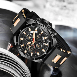 Planet Gates All black LIGE Men Watch Brand Luxury Silicone Strap Waterproof Sport Quartz Chronograph Military Wristwatch Men Clock Relogio Masculino