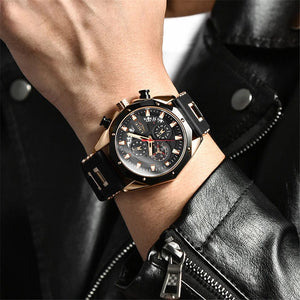 Planet Gates All black LIGE Men Watch Brand Luxury Silicone Strap Waterproof Sport Quartz Chronograph Military Wristwatch Men Clock Relogio Masculino