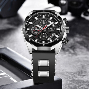 Planet Gates All black LIGE Men Watch Brand Luxury Silicone Strap Waterproof Sport Quartz Chronograph Military Wristwatch Men Clock Relogio Masculino