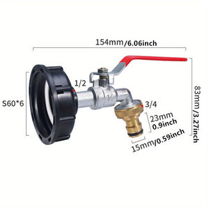 Planet Gates All Copper Pacifier Set 1pc, 1000L IBC Water Tank Adapter Ton Barrel Fittings Faucet S60*6 2.54/5.08cm Metal Tap Pipe Fittings Garden Hose Replacement Tools Connector Water Pipe Quick Connection