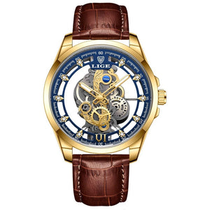 Planet Gates All gold L 2024 LIGE Men Watch Skeleton Automatic Quartz Watch Gold Skeleton Vintage Man Watch Mens Watches Top Brand Luxury часы мужские