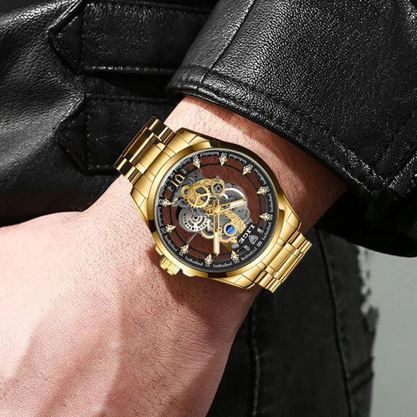 Planet Gates All gold L 2024 LIGE Men Watch Skeleton Automatic Quartz Watch Gold Skeleton Vintage Man Watch Mens Watches Top Brand Luxury часы мужские