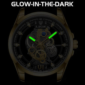 Planet Gates All gold L 2024 LIGE Men Watch Skeleton Automatic Quartz Watch Gold Skeleton Vintage Man Watch Mens Watches Top Brand Luxury часы мужские