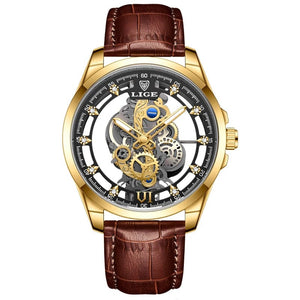 Planet Gates All gold L 2024 LIGE Men Watch Skeleton Automatic Quartz Watch Gold Skeleton Vintage Man Watch Mens Watches Top Brand Luxury часы мужские