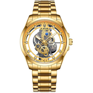 Planet Gates All gold L 2024 LIGE Men Watch Skeleton Automatic Quartz Watch Gold Skeleton Vintage Man Watch Mens Watches Top Brand Luxury часы мужские