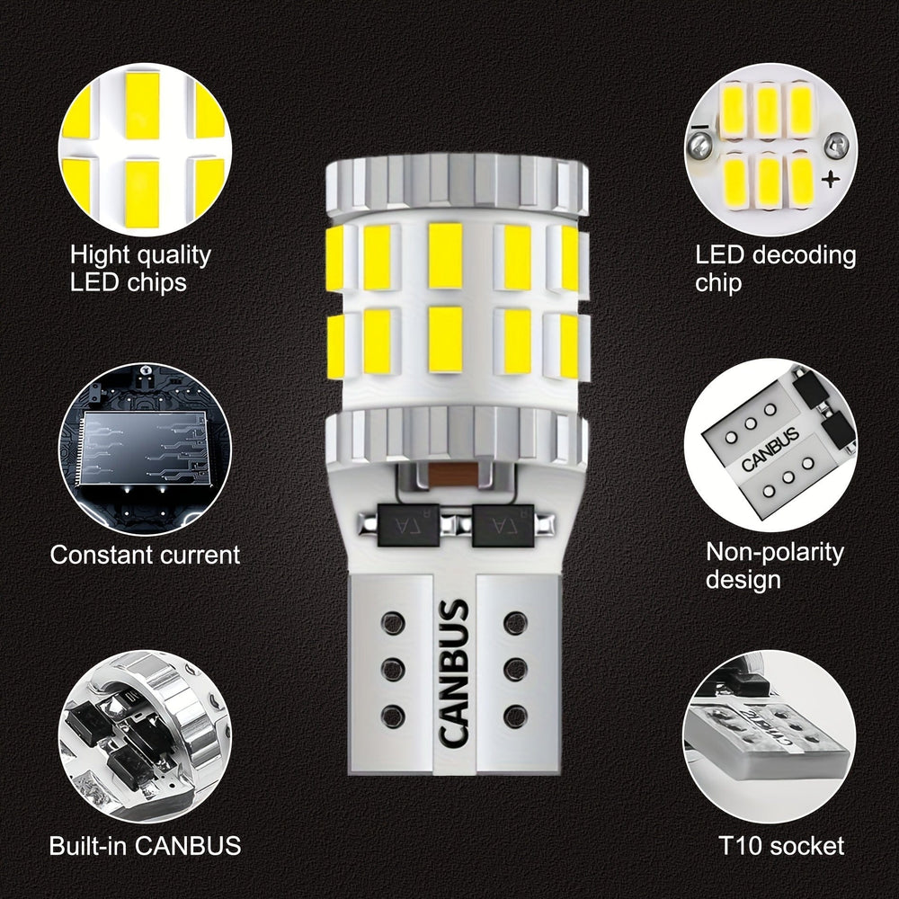 Planet Gates Aluminum 194 LED Bulbs White, Canbus Error Free 168 2825 T10 W5W LED Light Bulbs For License Plate Lights Interior Lights Dome Map Light, Pack Of 2