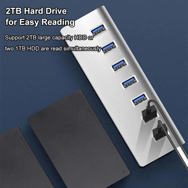 Planet Gates Aluminum Alloy USB 3.0 HUB 7 Ports High Speed Multi Splitter Adapter Up To 5Gbps Docking Station Expander for Laptop Computer PC