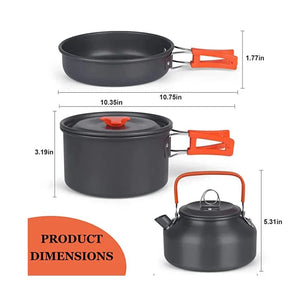 Planet Gates Aluminum Outdoor Camping Cookware Set with Mesh Bag Folding Cookset Camping Kitchen Cooking Teapot and Pans Equipment