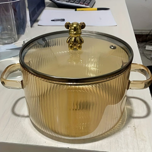 Planet Gates Amber 1pc, Glass Pots For Cooking, Heat Resistant Glass Saucepan, Glass Pot With Lid For Pasta, Noodle, Soup, Milk, Baby Food, Kitchenware, Cookware