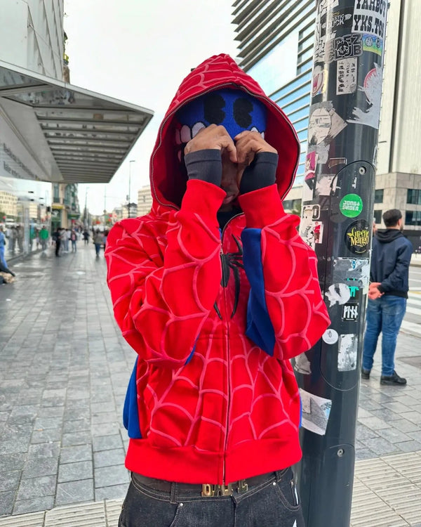 Planet Gates America Classics Gothic Red Spider Print Hooded Cardigan Full Zip Up Loose Men Women Hip Hop Hoodie Jacket Y2k Street Sweatshirt