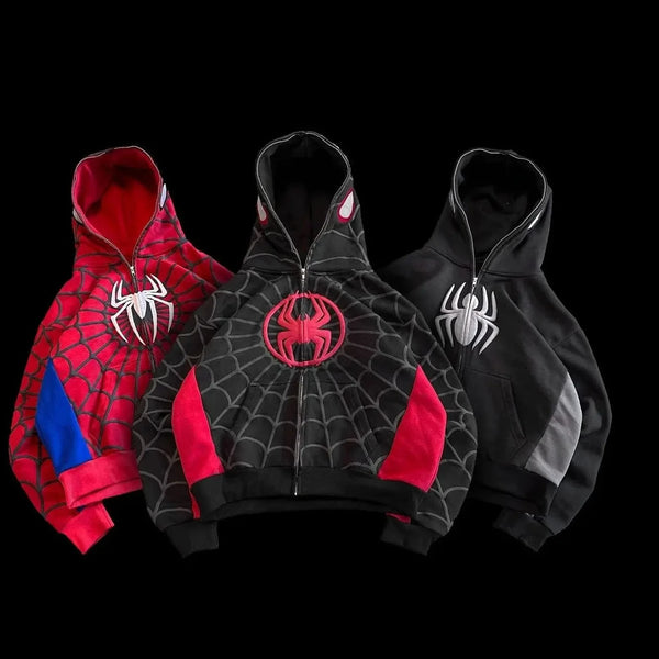 Planet Gates American Spider 3D Foaming Embroidery Zipper Hoodie Y2K Retro Gothic Harajuku Women Zip Up Jacket Hoodies Sweatshirt Men Clothes