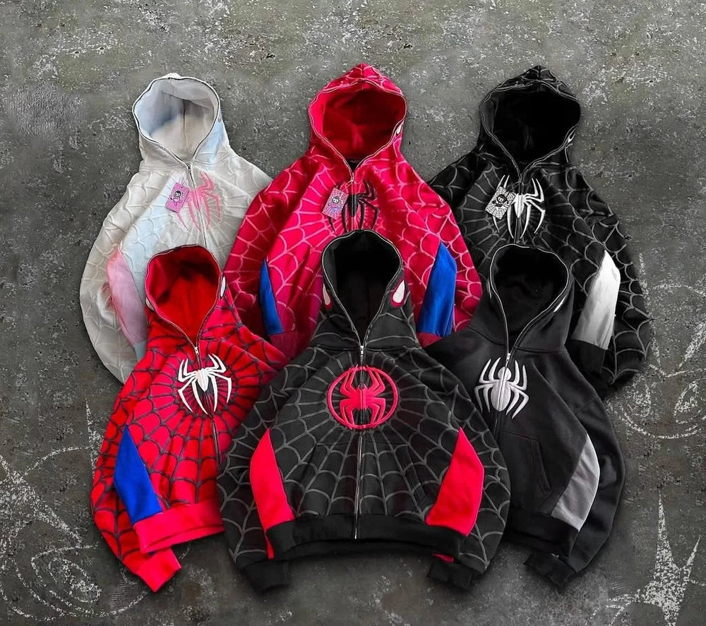 Planet Gates American Spider 3D Foaming Embroidery Zipper Hoodie Y2K Retro Gothic Harajuku Women Zip Up Jacket Hoodies Sweatshirt Men Clothes