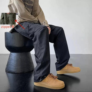Planet Gates American Style Waterproof Cargo Pants Men Side Zipper Loose Straight Military Trousers Outdoor Casual Sport Hiking Tactics Pants