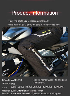 Planet Gates AMU Motorcycle Quick Take Off Waterproof Windproof Thermal Protective Pants Gor Men And Women