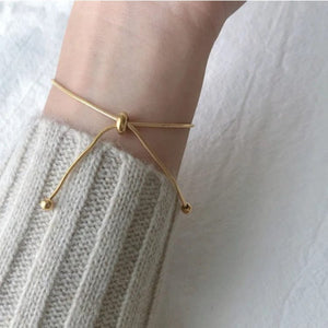 Planet Gates ANENJERY 316L Stainless Steel Adjustable Pull Bracelet Anklet Female Ins Cold Wind Simple Snake Bone Chain Bracelet