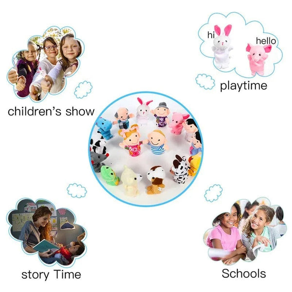 Planet Gates Animal 10 PCS 10Pcs Baby Plush Toy Cartoon Animal Family Finger Puppet Role Play Tell Story Cloth Doll Educational Toys For Children Kids