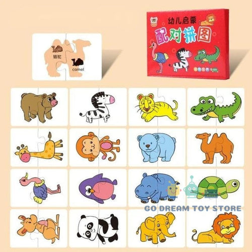 Planet Gates Animal 32Pcs Toddler Matching Card Early Montessori Education Puzzle Toys Cartoon Jigsaw Animal Color Shape Cognitive Training Gifts