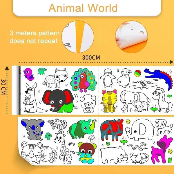 Planet Gates Animal World / CHINA Children's Drawing Roll Sticky Color Filling Paper Graffiti Scroll Coloring Paper Roll for Kids DIY Painting Educational Toys