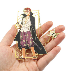 Planet Gates Anime One Piece Figure Metal Bookmarks with Tassel Luffy Uta Shanks Gold Color Book Marks Gifts for Fans Collection Supplies