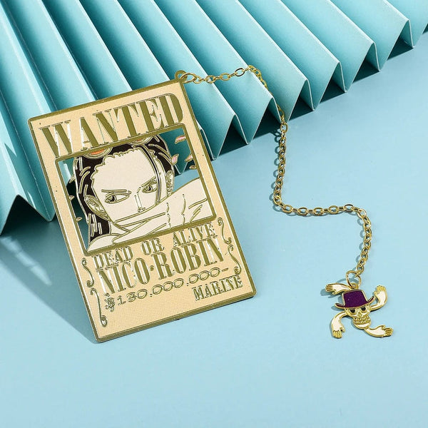 Planet Gates Anime One Piece Piratesreward Metal Bookmarks with Tassel Gold Color Luffy Wanted Book Marks Gifts for Fans Collection Supplies