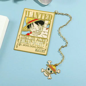 Planet Gates Anime One Piece Piratesreward Metal Bookmarks with Tassel Gold Color Luffy Wanted Book Marks Gifts for Fans Collection Supplies
