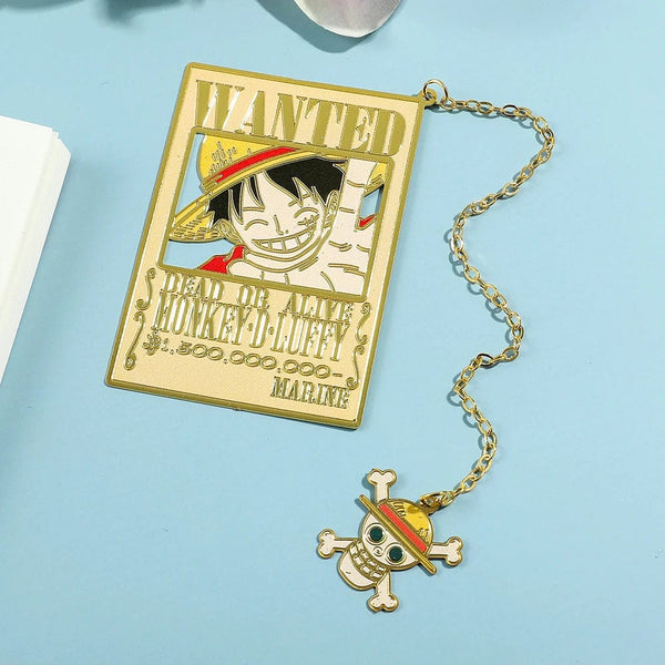 Planet Gates Anime One Piece Piratesreward Metal Bookmarks with Tassel Gold Color Luffy Wanted Book Marks Gifts for Fans Collection Supplies