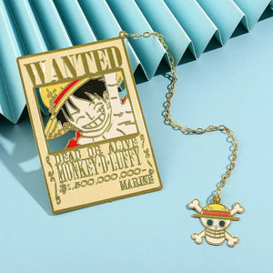 Planet Gates Anime One Piece Piratesreward Metal Bookmarks with Tassel Gold Color Luffy Wanted Book Marks Gifts for Fans Collection Supplies