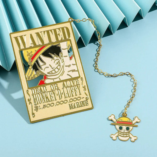 Planet Gates Anime One Piece Piratesreward Metal Bookmarks with Tassel Gold Color Luffy Wanted Book Marks Gifts for Fans Collection Supplies