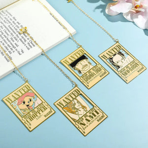 Planet Gates Anime One Piece Piratesreward Metal Bookmarks with Tassel Gold Color Luffy Wanted Book Marks Gifts for Fans Collection Supplies