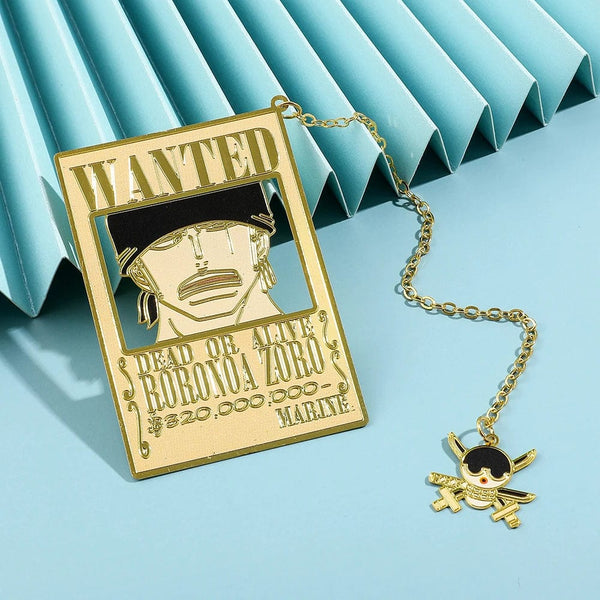 Planet Gates Anime One Piece Piratesreward Metal Bookmarks with Tassel Gold Color Luffy Wanted Book Marks Gifts for Fans Collection Supplies