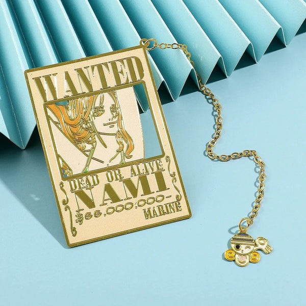 Planet Gates Anime One Piece Piratesreward Metal Bookmarks with Tassel Gold Color Luffy Wanted Book Marks Gifts for Fans Collection Supplies
