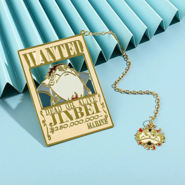 Planet Gates Anime One Piece Piratesreward Metal Bookmarks with Tassel Gold Color Luffy Wanted Book Marks Gifts for Fans Collection Supplies