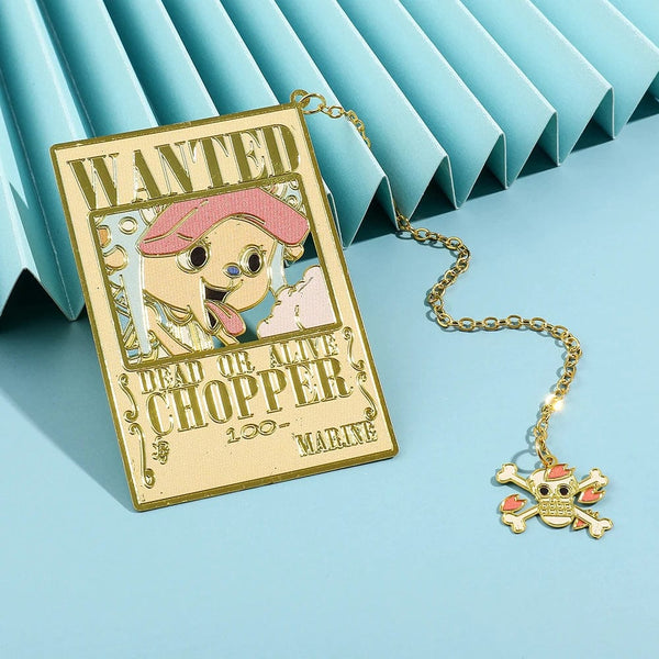 Planet Gates Anime One Piece Piratesreward Metal Bookmarks with Tassel Gold Color Luffy Wanted Book Marks Gifts for Fans Collection Supplies