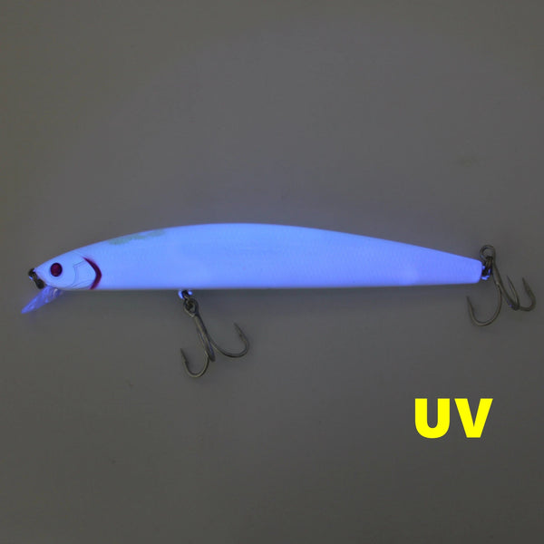 Planet Gates AOCLU-Floating Jerkbait Wobbler Hard Bait Minnow Saltwater Tuna Fishing Lure UV Coating, Glow, 160mm, 30g Diving Depth, 0.5-1.5m