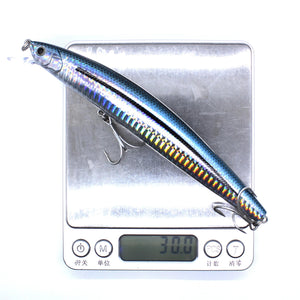 Planet Gates AOCLU-Floating Jerkbait Wobbler Hard Bait Minnow Saltwater Tuna Fishing Lure UV Coating, Glow, 160mm, 30g Diving Depth, 0.5-1.5m