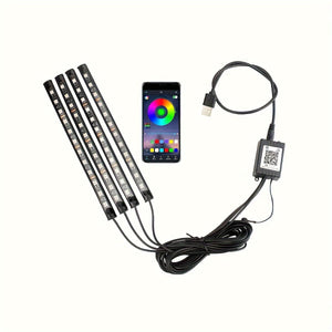 Planet Gates APP Control A Car Atmosphere Light, Wireless Remote Control RGB Foot Light, 48LED APP Adjustable Color Atmosphere Light, One-to-four Music Light