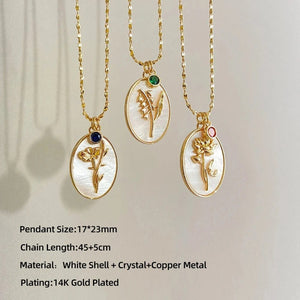 Planet Gates Apr-Daisy 12 Birth Month Flower Birthstone Necklace for Women Charm White Shell Pendant Necklaces Mom Girlfriend Birthday Gift