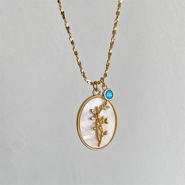 Planet Gates Apr-Daisy 12 Birth Month Flower Birthstone Necklace for Women Charm White Shell Pendant Necklaces Mom Girlfriend Birthday Gift