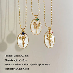 Planet Gates Apr-Daisy 12 Birth Month Flower Birthstone Necklace for Women Charm White Shell Pendant Necklaces Mom Girlfriend Birthday Gift