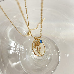 Planet Gates Apr-Daisy 12 Birth Month Flower Birthstone Necklace for Women Charm White Shell Pendant Necklaces Mom Girlfriend Birthday Gift