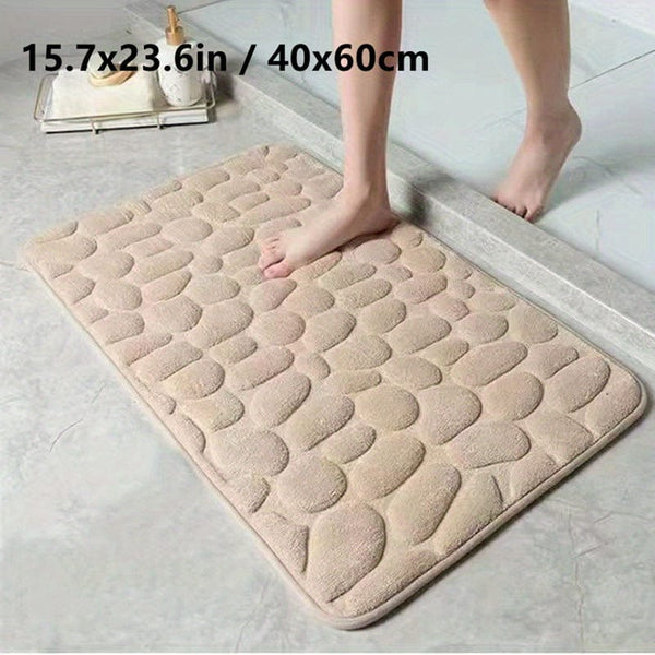 Planet Gates Apricot / 15.7x23.6in / 40x60cm 1pc Cobblestone Embossed Bathroom Bath Mat, Machine Washable Bath Rug, Rapid Water Absorbent, Non-Slip, Washable, Thick, Soft And Comfortable Carpet For Shower Room, Bathroom Accessories