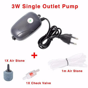 Planet Gates Aquarium Air Pump Fish Tank Mini Compressor Single Double Outlet with Check Valve Tube Aquatic Accessories 220V 3W 5W