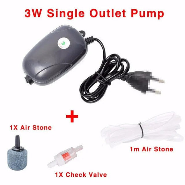 Planet Gates Aquarium Air Pump Fish Tank Mini Compressor Single Double Outlet with Check Valve Tube Aquatic Accessories 220V 3W 5W