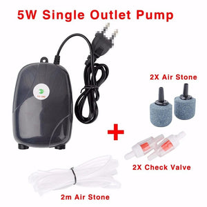 Planet Gates Aquarium Air Pump Fish Tank Mini Compressor Single Double Outlet with Check Valve Tube Aquatic Accessories 220V 3W 5W
