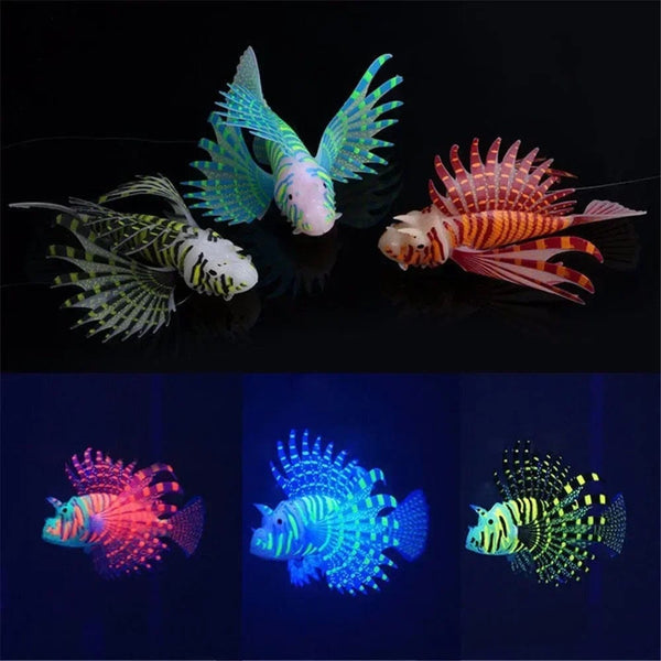 Planet Gates Aquarium Artificial Luminous Lionfish Fish Tank Landscape Silicone Fake Fish Floating Glow In Dark Ornament Home Decoration