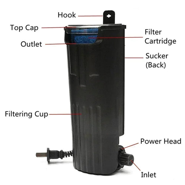 Planet Gates Aquarium Filter 5W Low Water Reptile Filter Plastic Clean Water Pump Turtle Tank Powerful Filtration Water Pump