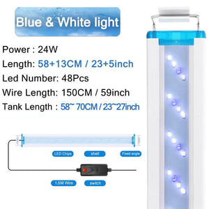 Planet Gates Aquarium LED Light Super Slim Fish Tank Aquatic Plant Grow Lighting Waterproof Bright Clip Lamp Blue LED 18-58cm for Fish Tank