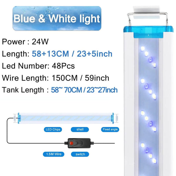 Planet Gates Aquarium LED Light Super Slim Fish Tank Aquatic Plant Grow Lighting Waterproof Bright Clip Lamp Blue LED 18-58cm for Fish Tank