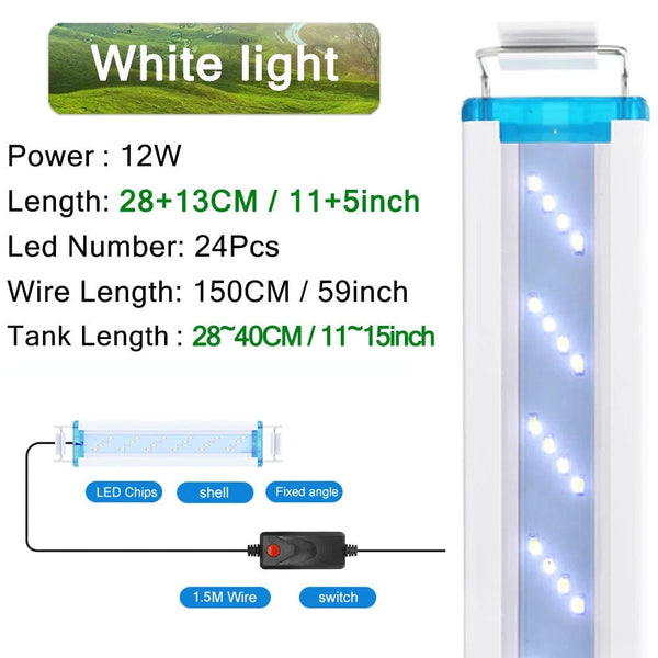 Planet Gates Aquarium LED Light Super Slim Fish Tank Aquatic Plant Grow Lighting Waterproof Bright Clip Lamp Blue LED 18-58cm for Fish Tank